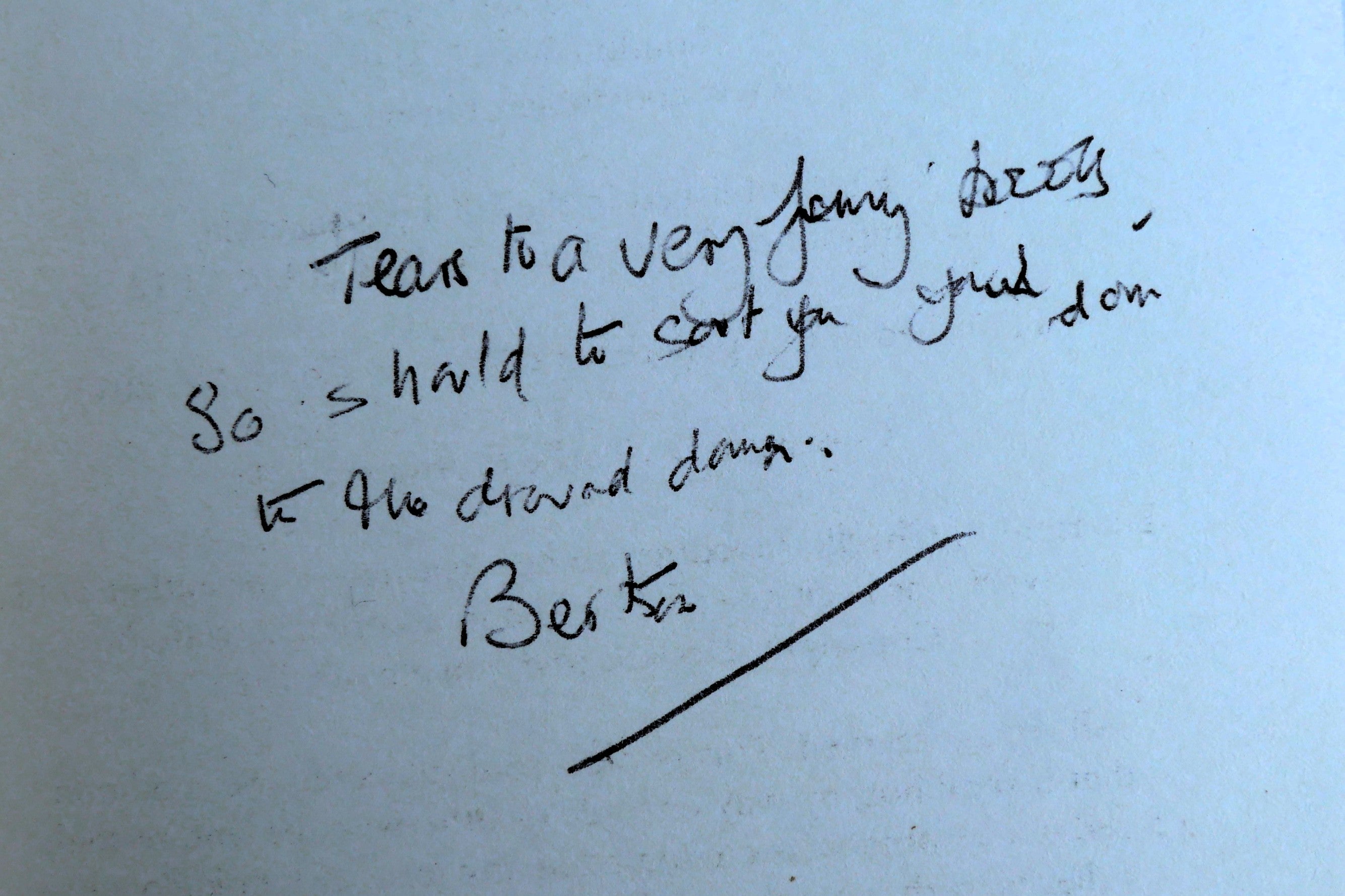 The inscription written at the front of the book