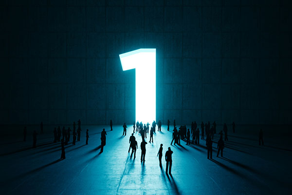 Crowd waiting before glowing number one