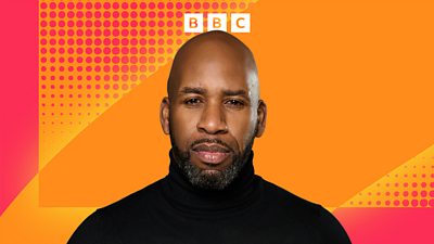 Headshot of DJ Spoony in front of red and orange Radio 2 branding. 