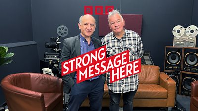 Armando Iannucci and guest Stewart Lee stood in a recording studio for BBC Radio 4’s Strong Message Here. 