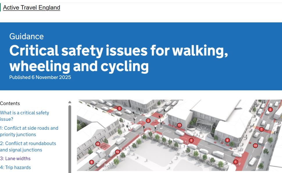 Active Travel England latest road safety guidance November 2025