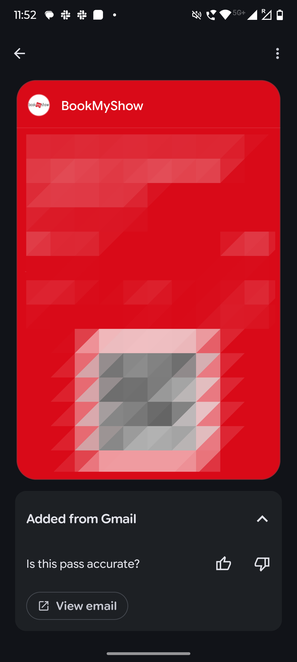 Screenshot showing movie ticket on Google Wallet