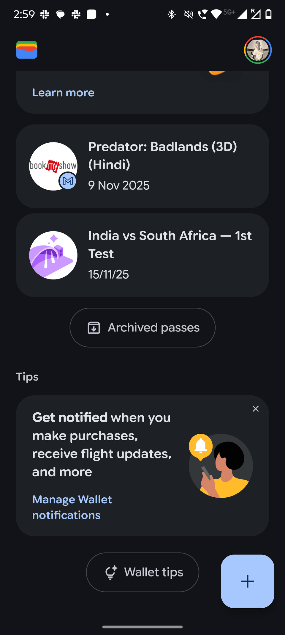 Screenshot showing Google Wallet home page