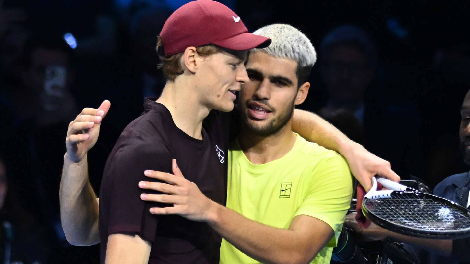 Jannik Sinner defeats Carlos Alcaraz in straight sets in Turin on Sunday. 