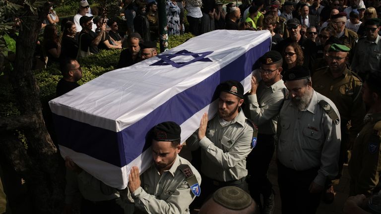 IDF troops carry the coffin of hostage Omer Neutra. Pic: AP
