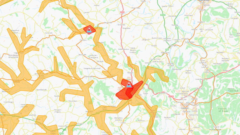 Severe flood warnings for the River Monnow at Skenfrith and also at Osbaston, Monmouthshire. Pic: Natural Resources Wales
