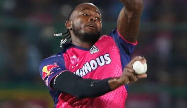 Rajasthan Royals' Jofra Archer bowls a delivery during the Indian Premier League cricket match between Rajasthan Royals and Gujarat Titans at Sawai Mansingh Stadium in Jaipur, India, Monday, April 28, 2025. (AP Photo/Surjeet Yadav)