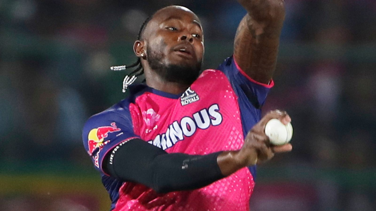 Rajasthan Royals' Jofra Archer bowls a delivery during the Indian Premier League cricket match between Rajasthan Royals and Gujarat Titans at Sawai Mansingh Stadium in Jaipur, India, Monday, April 28, 2025. (AP Photo/Surjeet Yadav)