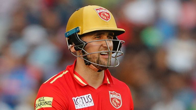 Punjab Kings Liam Livingstone walk back to the pavilion after his dismissal during the Indian Premier League cricket match between Punjab Kings and Royal Challengers Bangalore in Mohali, India, Thursday, April 20, 2023. (AP Photo/Surjeet Yadav)