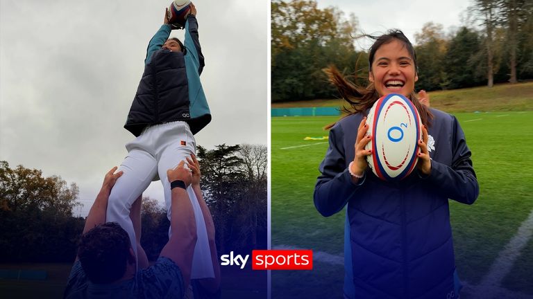 Emma Raducanu showed off her skills in the lineout as she trained alongside the England squad!