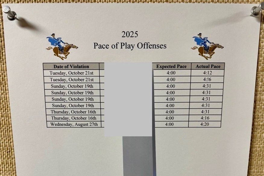 The pace of play name-and-shame sheet at Sleepy Hollow Golf Club.