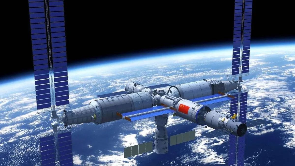 illustration of a space station with earth in the background