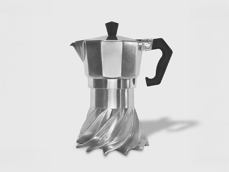 turbo moka's helical spiral design reinvents the iconic coffee pot for energy efficiency