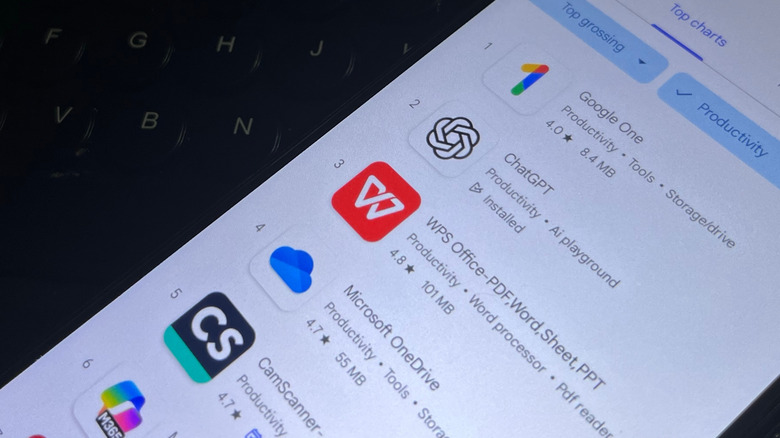 Phone showing a list of apps on the Google Play Store