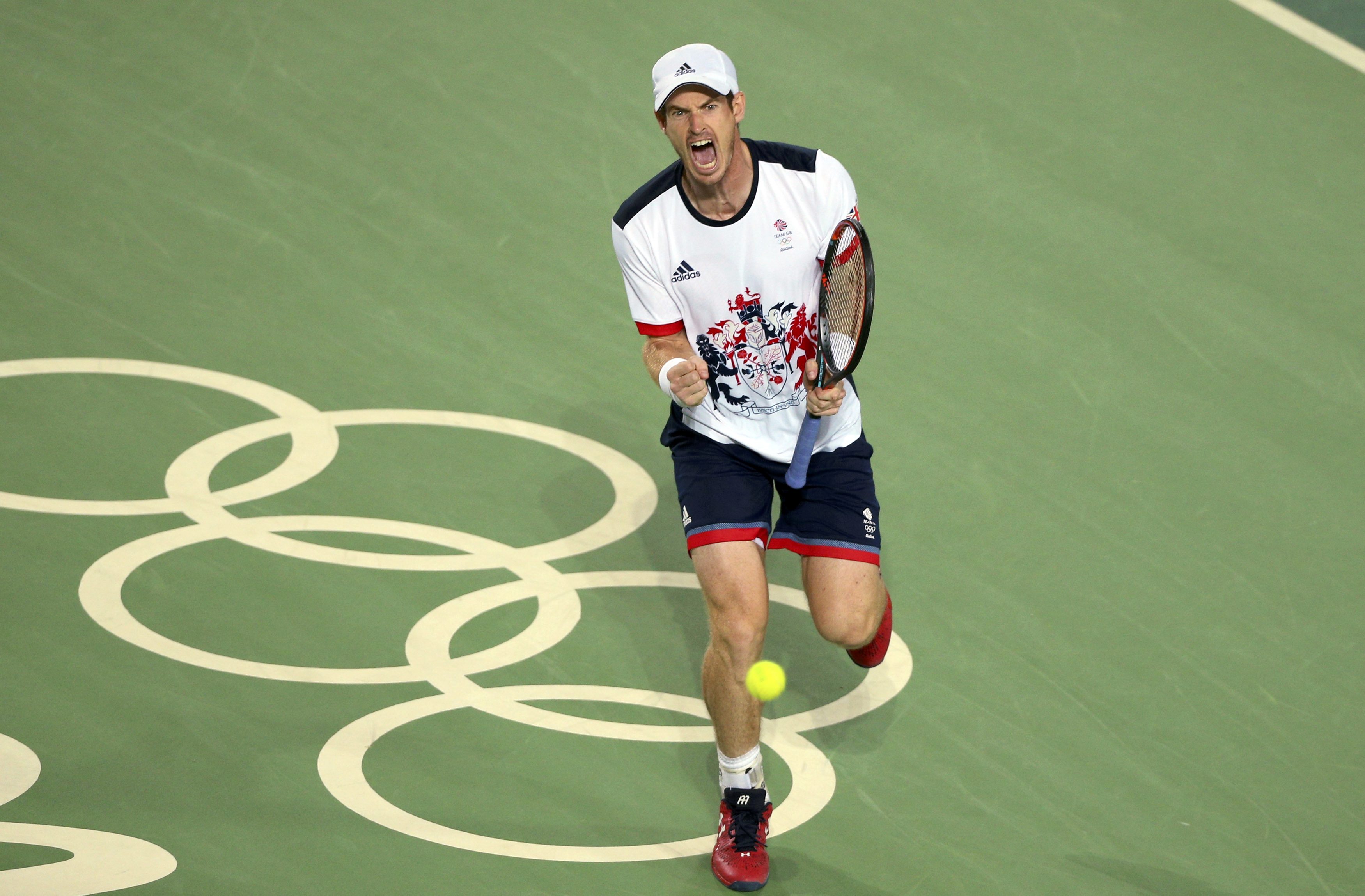 Andy Murray of Britain reacts during the Men's Singles Gold Medal Match at the 2016 Rio Olympics.
