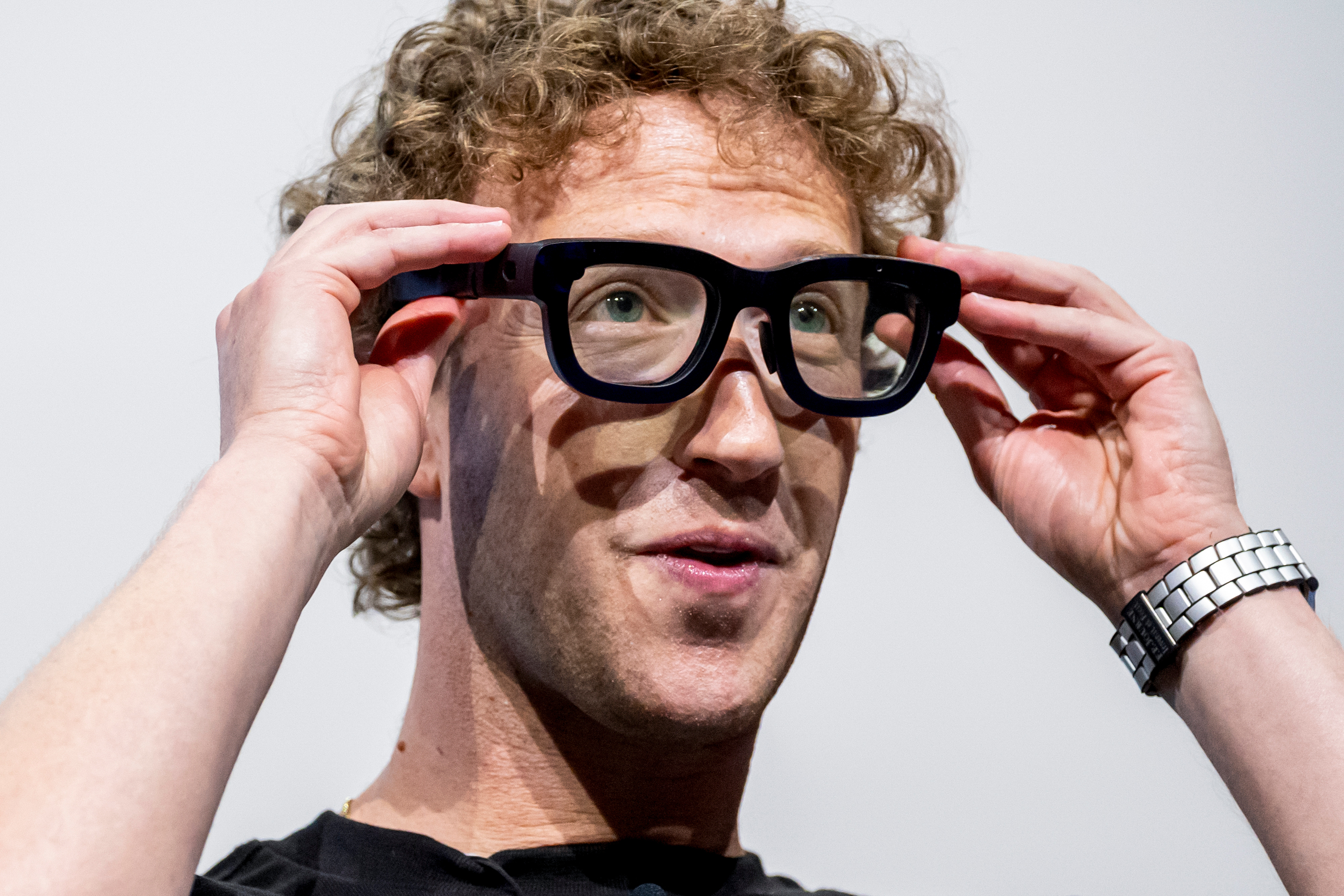 Mark Zuckerberg wearing Orion augmented reality glasses at the Meta Connect event.