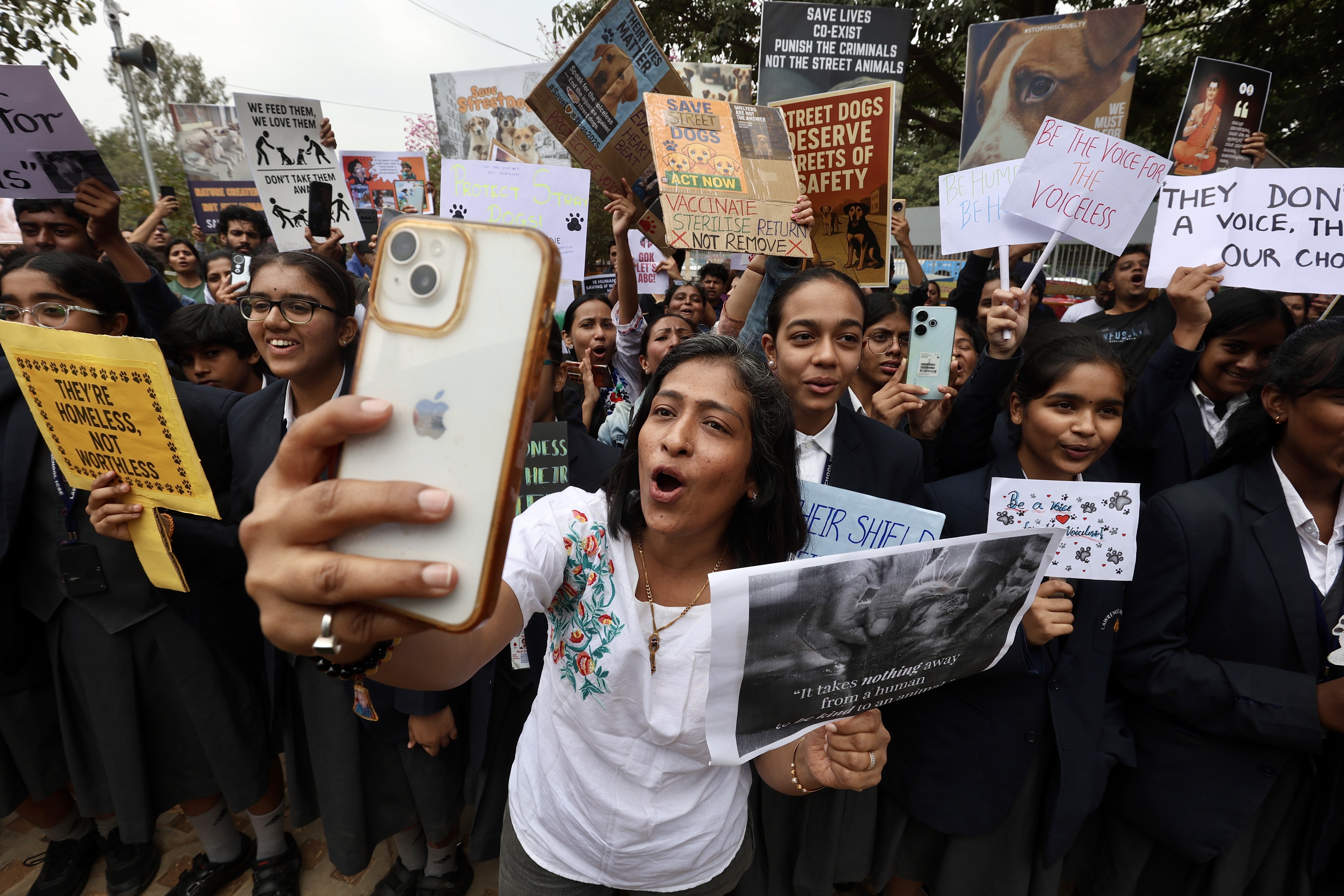 Animal welfare activists demonstrate to 'Save the Stray Dogs' in Bangalore
