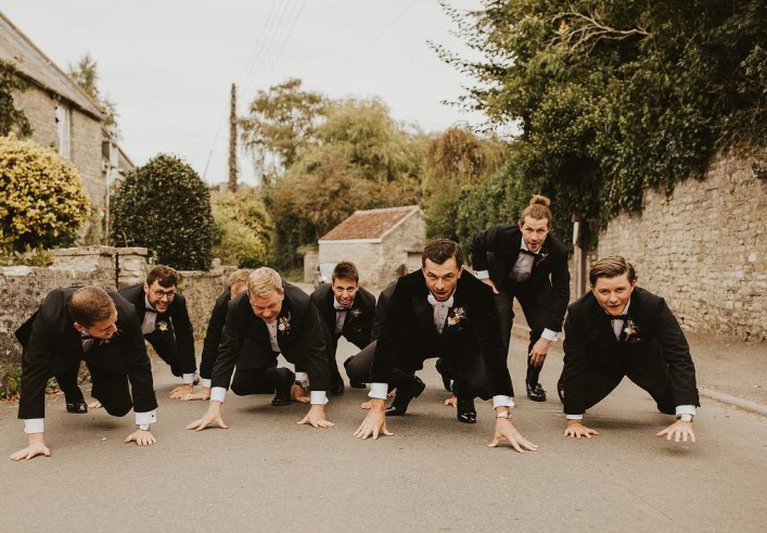 Golf professionals Laurie Canter and Eddie Pepperell with other groomsmen at Laurie Canter's wedding.