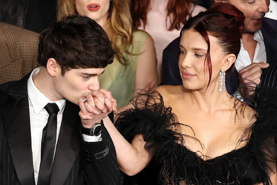 Monica Schipper/WireImage Noah Schnapp and Millie Bobby Brown attend the Los Angeles premiere of Netflix's