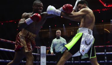 Austin “Ammo” Williams throws a left hand at Hamzah Sheeraz during their middleweight bout at Kingdom Arena in Riyadh, Saudi Arabia, June 1, 2024.