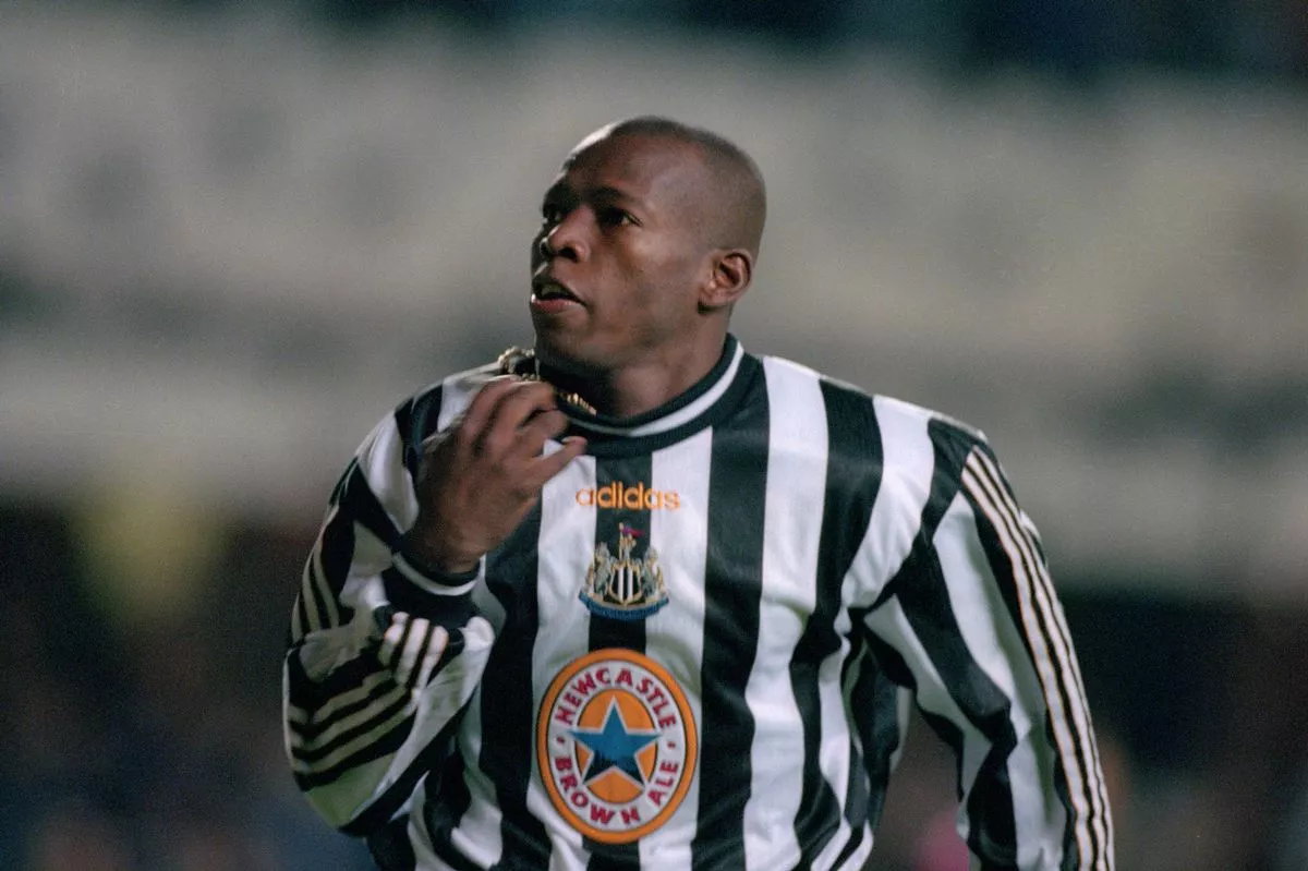 Faustino Asprilla of Newcastle celebrates in 1997