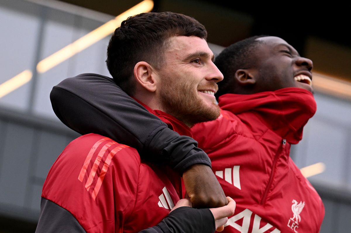 Andy Robertson and Ibrahima Konate of Liverpool