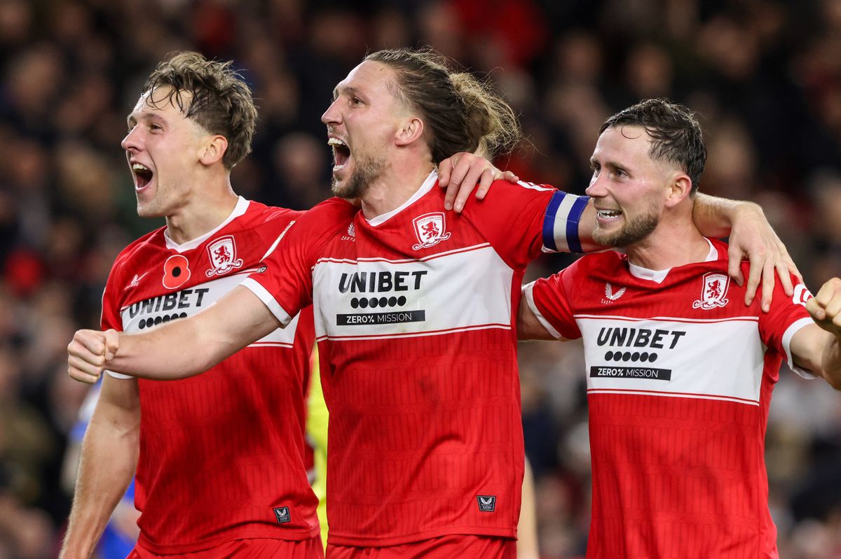 Middlesbrough's Callum Brittain (l), Luke Ayling and Alan Browne celebrate