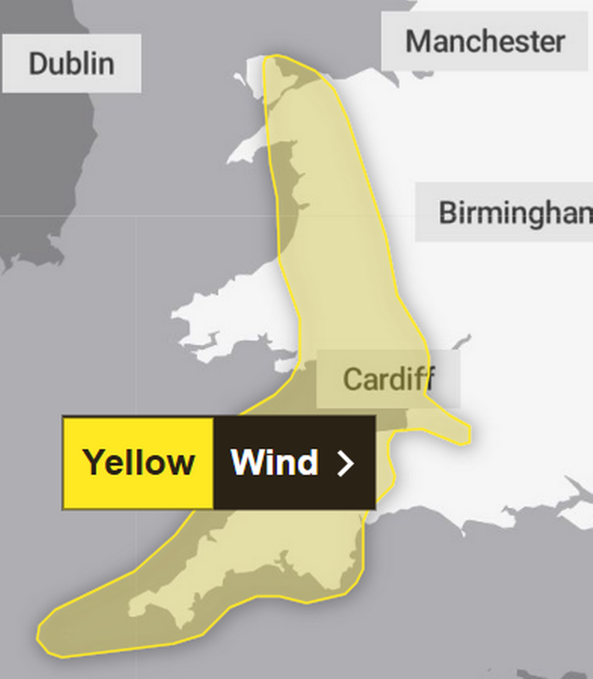 The yellow weather warning covers large parts of Wales 