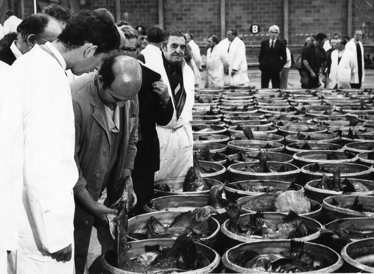 Prince Charles touring Hull Fish Market in July 1978