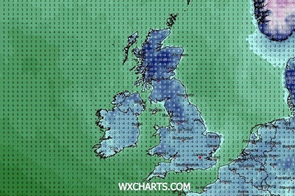 A map turns blue as the country faces an Arctic blast