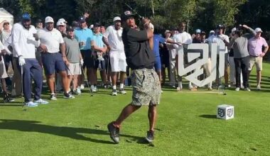 Ja Rule couldn't believe his eyes after he smashed the ball into the crowd at the tee box