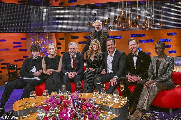 Speaking on the BBC's Graham Norton Show, Owen said: 'I've still got my GCSEs to do. I've got about six months left and then I am gone ¿ and then hopefully I am going to be an actor'; pictured Owen, Carey Mulligan, Tim Key, Laura Dern, host Graham Norton, Will Arnett, Tom Hiddleston and Alison Limerick during filming
