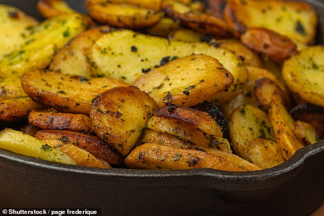 Confit potatoes are cooked in fat over a long period of time