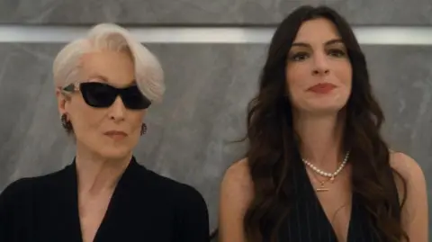 20th Century Studios Meryl Streep and Anne Hathaway standing in a lift together in The Devil Wears Prada 2