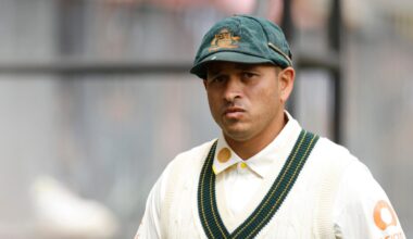 Usman Khawaja of Australia comes from the ground during day two of the First 2025/26 Ashes Series Test Match between Australia and England at Perth Stadium on November 22, 2025 in Perth, Australia