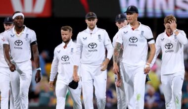England players leave the field after losing the second Ashes Test in Brisbane