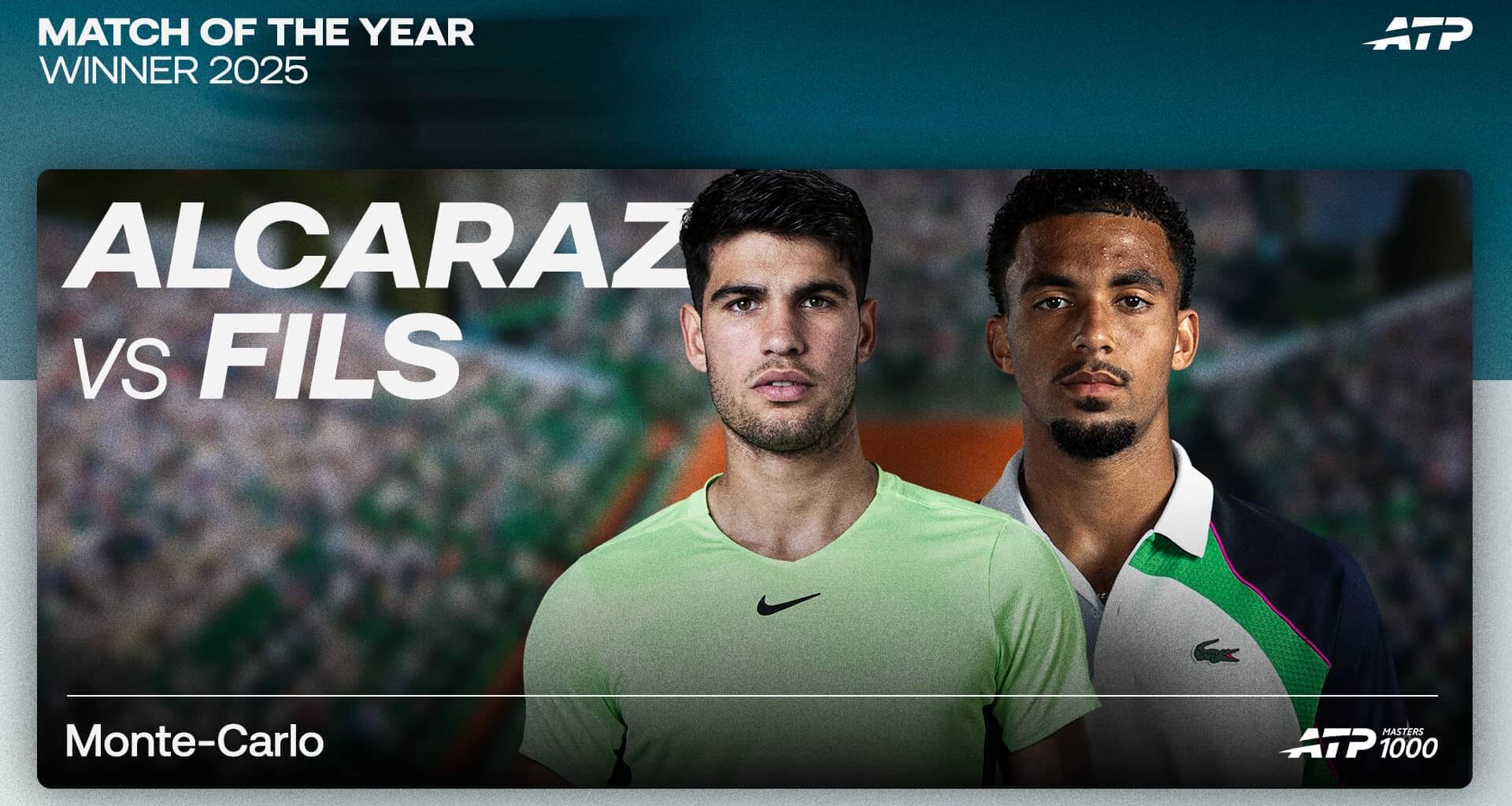 Carlos Alcaraz and Arthur Fils' clash in Monte-Carlo was voted the 2025 ATP Tour Match of the Year.