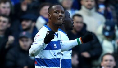 Richard Kone of Queens Park Rangers celebrates scoring his team's second goal