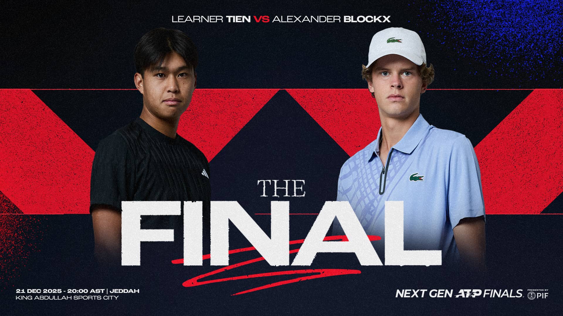 Learner Tien and Alexander Blockx will compete for the 2025 Next Gen ATP Finals title on Sunday in Jeddah. 