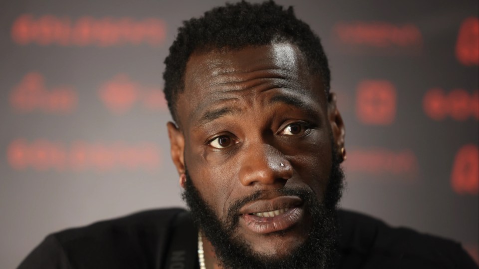 RIYADH, SAUDI ARABIA - MAY 27: Deontay Wilder speaks to the press ahead of his Heavyweight fight against Zhilei Zhang during the 5v5: Queensberry v Matchroom - Previews on May 27, 2024 in Riyadh, Saudi Arabia. (Photo by Richard Pelham/Getty Images)