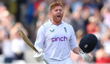 Jonny Bairstow celebrates hundred