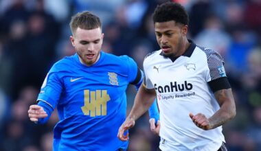 Rhian Brewster (right) runs with the ball alongside Birmingham's Marc Leonard on Boxing Day, 2025