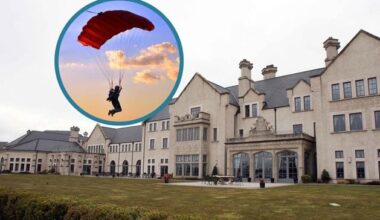 Lough Erne Hotel and Resort: Firefighters at the scene of ongoing rescue operation after paraglider crashes onto hotel roof