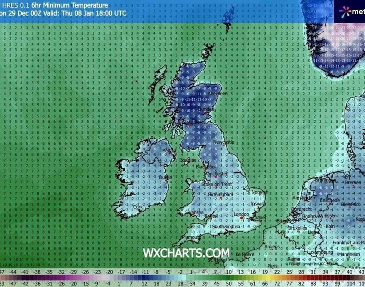A temperature map for January 8