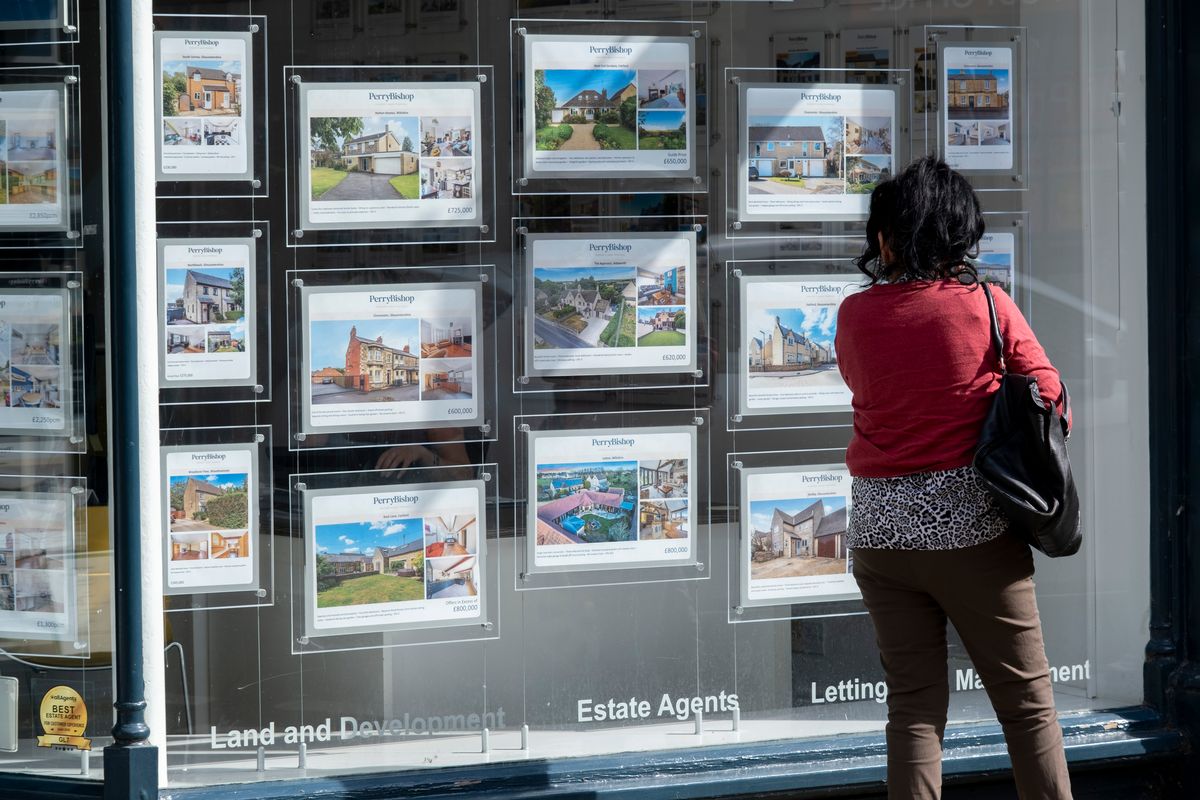 Person looking in estate agent window 