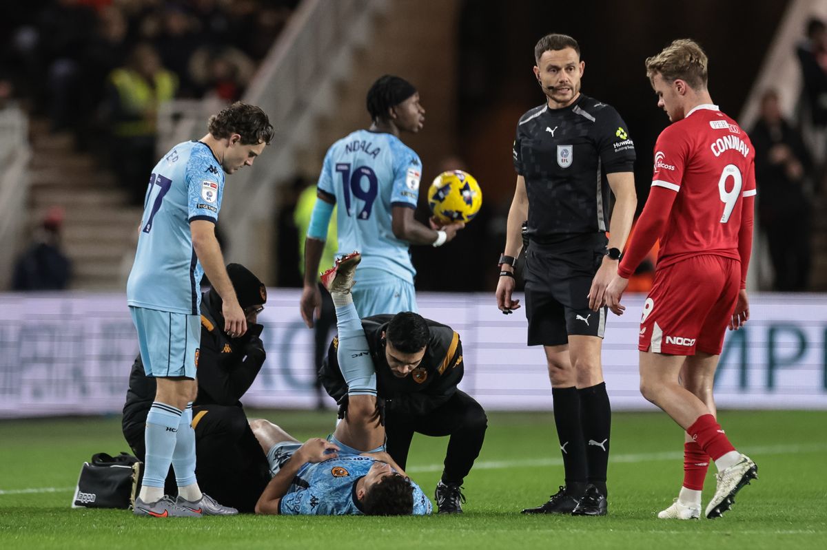 Ryan Giles receives treatment at the Riverside Stadium