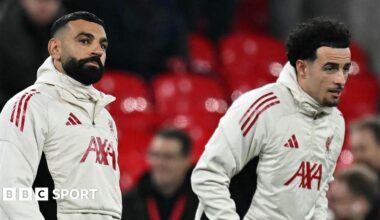 Liverpool players Mohamed Salah and Curtis Jones