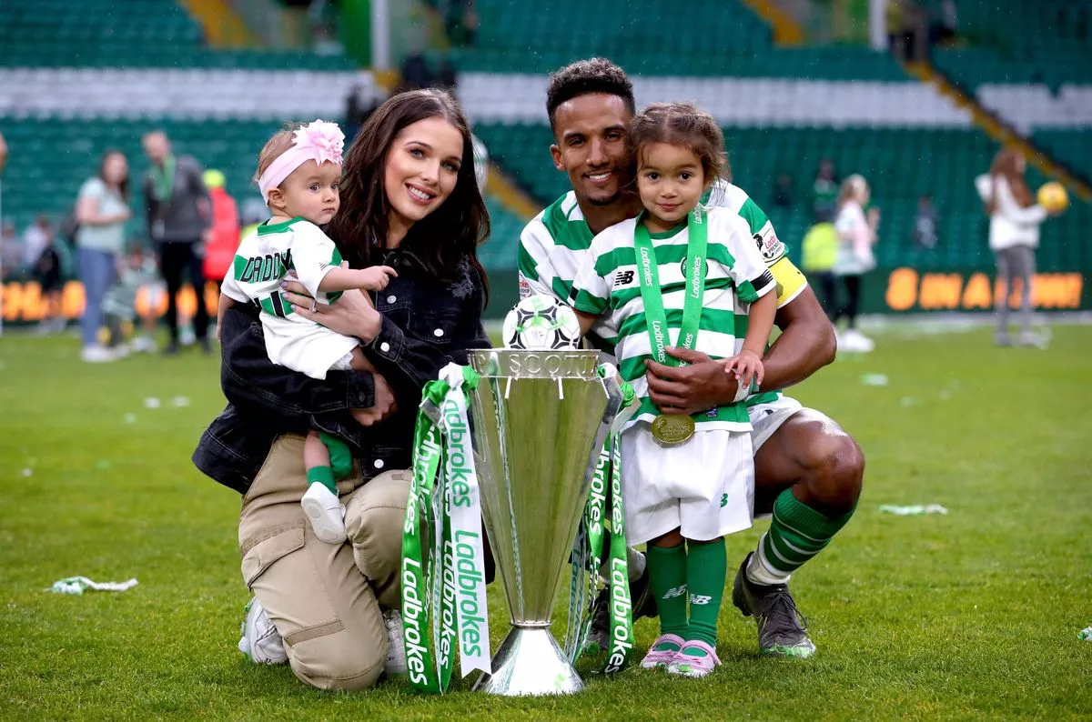 Helen Flanagan, Scott Sinclair and their daughters photographed together on the Celtic pitch in 2019
