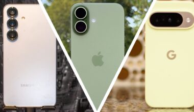 Composite image; Samsung Galaxy S25, iPhone 17, and Google Pixel 10