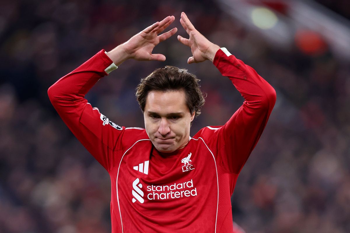 Federico Chiesa of Liverpool reacts during the UEFA Champions League 2025/26 League Phase MD5 match between Liverpool FC and PSV Eindhoven